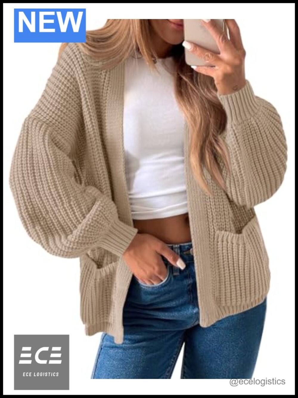 Oversized Ribbed Chunky Knit Cardigan Long Lantern Sleeve Open Front Fall